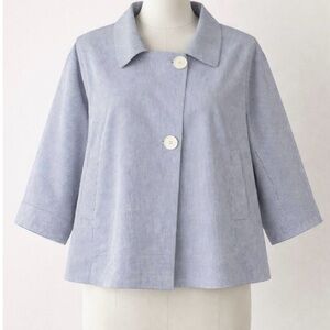 Vintage Y2K Seersucker Blazer Jacket | 3/4 Sleeve Collared Button Front Shacket